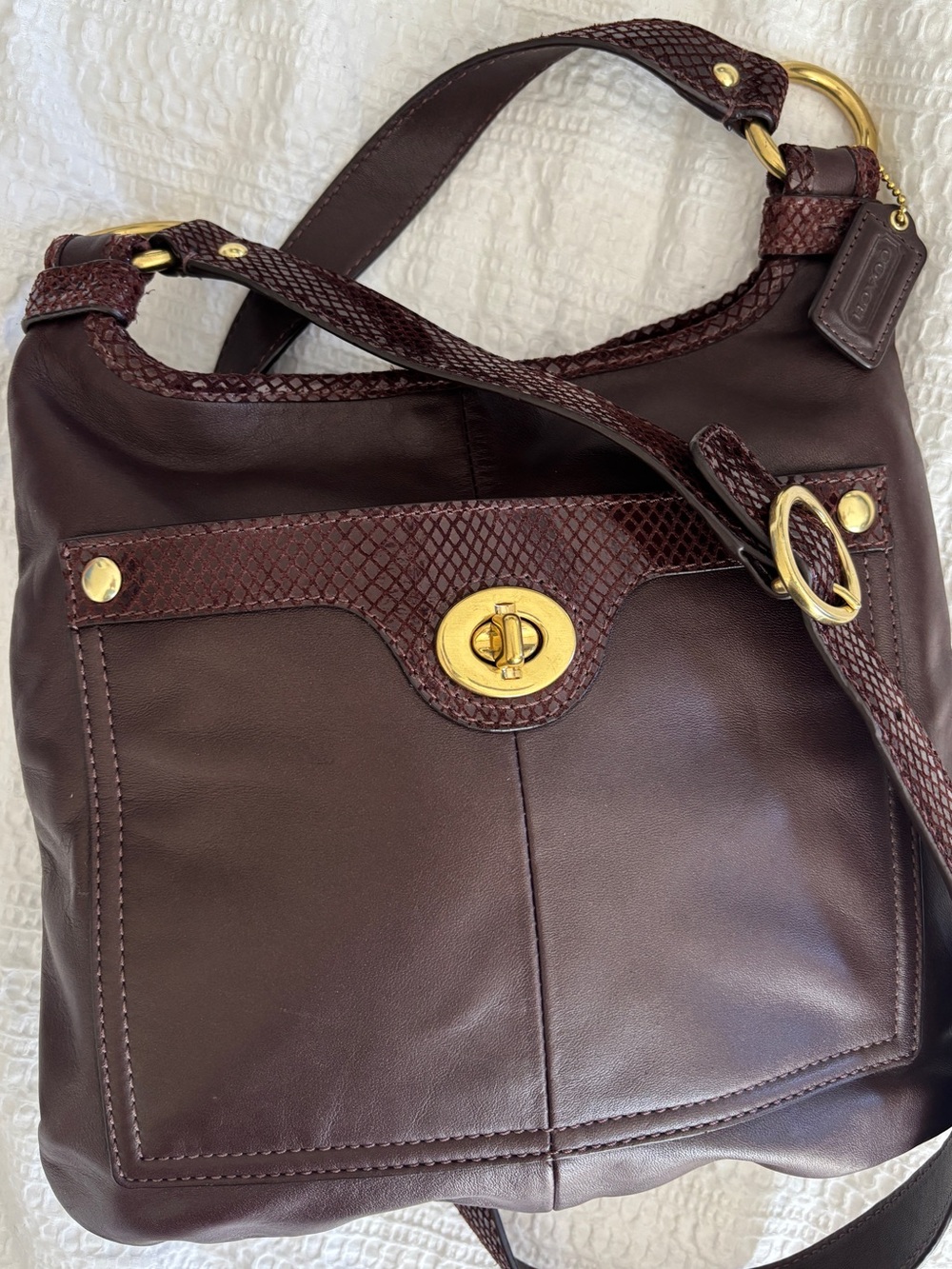 Coach Penelope Chocolate Brown Gold Hardware Snakeskin Lining with Snakeskin Tag